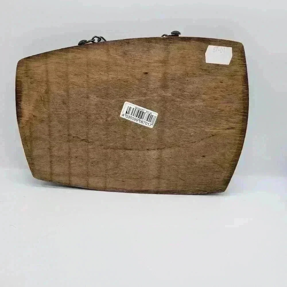 Vintage Wall Plaque Key Holder Wood With Round Picture,Bell,Thermometer 2 Hooks - Picture 8 of 13